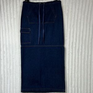 Vtg 90s long high slit cargo pocket denim jean skirt size small